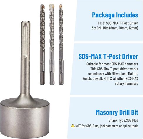 SDS Max Shank T-Post Driver, 3" Diameter Head for SDS-Max Rotary Hammers | Heavy-Duty Fence Post Pounder Compatible With Standard T Posts and Ground Rods in Saudi Arabia