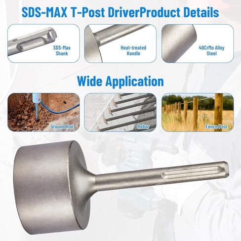 SDS Max Shank T-Post Driver, 3" Diameter Head for SDS-Max Rotary Hammers | Heavy-Duty Fence Post Pounder Compatible With Standard T Posts and Ground Rods in Saudi Arabia