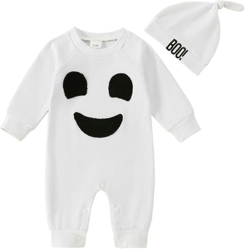 My First Halloween Baby Boy Girl Outfit Hey Boo Long Sleeve Ghost Jumpsuit Romper Newborn Halloween Clothes 0-18M in Saudi Arabia