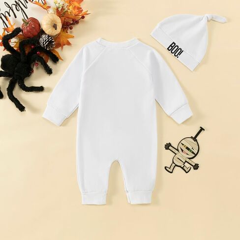 My First Halloween Baby Boy Girl Outfit Hey Boo Long Sleeve Ghost Jumpsuit Romper Newborn Halloween Clothes 0-18M in Saudi Arabia