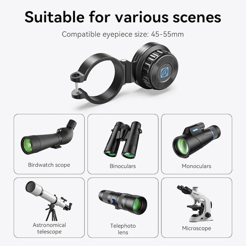 APEXEL Magnetic Telescope Phone Adapter, 45-55mm Aluminum Foldable Photo Adapter Fits All Smartphone, Universal Phone Mount for Binocular, Monocular, Microscope, Spotting Scope in Kuwait