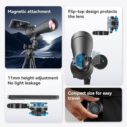 APEXEL Magnetic Telescope Phone Adapter, 45-55mm Aluminum Foldable Photo Adapter Fits All Smartphone, Universal Phone Mount for Binocular, Monocular, Microscope, Spotting Scope in Kuwait