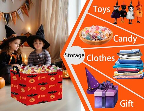 Large Halloween Themed Candy Gift Basket for Kids Foldable Baby Storage Bin Decor(BOO Bat Pumpkin) in Saudi Arabia