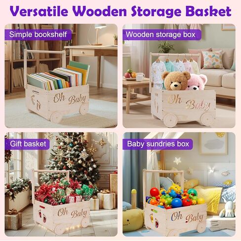سلال هدايا استحمام الطفل، خزانة خشبية للأطفال هدية للأولاد والبنات حديثي الولادة، صندوق قفص خشبي بمقبض وعجلات، سلة ديكورات استحمام لطيفة مخصصة لحديثي الولادة in Kuwait