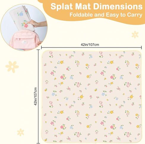 Baby Splat Mat for Under High Chair, Waterproof Floor Protector | Non Slip Bottom High Chair Mat, Mess-Proof & Wipeable, Machine Washable, 42"×42" Reusable for Baby Meals, BLW, Crafts, Play in Saudi Arabia