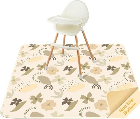 Splat Mat for Under High Chair 42 x 42 Inch Waterproof Baby Splash Mat with Non Slip Bottom Reusable Portable Highchair Mat for Floor Food Catcher for High Chair, Yellow Pink Floral in Kuwait