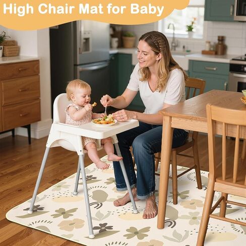 Splat Mat for Under High Chair 42 x 42 Inch Waterproof Baby Splash Mat with Non Slip Bottom Reusable Portable Highchair Mat for Floor Food Catcher for High Chair, Yellow Pink Floral in Kuwait