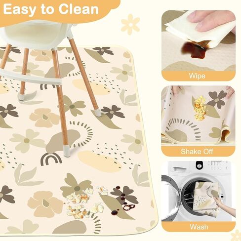 Splat Mat for Under High Chair 42 x 42 Inch Waterproof Baby Splash Mat with Non Slip Bottom Reusable Portable Highchair Mat for Floor Food Catcher for High Chair, Yellow Pink Floral in Kuwait