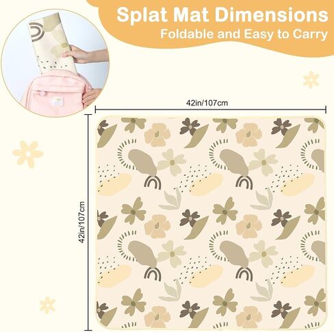 Splat Mat for Under High Chair 42 x 42 Inch Waterproof Baby Splash Mat with Non Slip Bottom Reusable Portable Highchair Mat for Floor Food Catcher for High Chair, Yellow Pink Floral in Kuwait