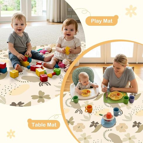 Splat Mat for Under High Chair 42 x 42 Inch Waterproof Baby Splash Mat with Non Slip Bottom Reusable Portable Highchair Mat for Floor Food Catcher for High Chair, Yellow Pink Floral in Kuwait
