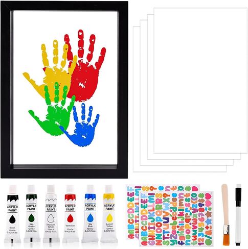 Family Handprint Kit, DIY Craft Keepsake Frame Baby Hand and Footprint Kit with 6 Paints, Unique Family Gifts for New Parents, Grandparents, Anniversary(COLOR:White) in Saudi Arabia