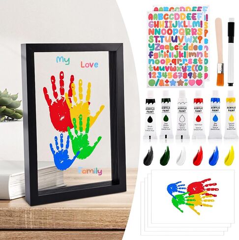 Family Handprint Kit, DIY Craft Keepsake Frame Baby Hand and Footprint Kit with 6 Paints, Unique Family Gifts for New Parents, Grandparents, Anniversary(COLOR:White) in Saudi Arabia
