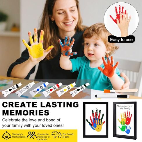 Family Handprint Kit, DIY Craft Keepsake Frame Baby Hand and Footprint Kit with 6 Paints, Unique Family Gifts for New Parents, Grandparents, Anniversary(COLOR:White) in Saudi Arabia