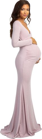 PinkBlush Metallic Off Shoulder Long Sleeve Wrap Maternity Photoshoot Gown/Dres in Saudi Arabia