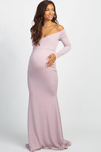 PinkBlush Metallic Off Shoulder Long Sleeve Wrap Maternity Photoshoot Gown/Dres in Saudi Arabia