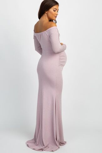 PinkBlush Metallic Off Shoulder Long Sleeve Wrap Maternity Photoshoot Gown/Dres in Saudi Arabia
