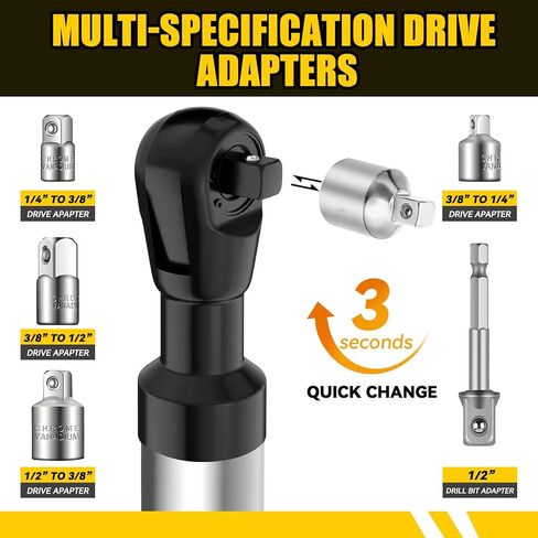 3/8" Offset Extension Wrench for Electric Drill, Impact Ratchet Extender for Tight Spaces, with 4 Adapters in Saudi Arabia