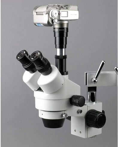 AmScope SM-4TY-FRL Professional Trinocular Stereo Zoom Microscope, WH10x Eyepieces, 7X-90X Magnification, 0.7X-4.5X Zoom Objective, 8W Fluorescent Ring Light, Double-Arm Boom Stand, 110V-240V, Includes 2.0X Barlow Lens in Saudi Arabia