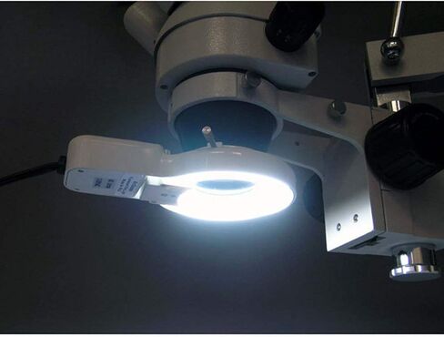 AmScope SM-4TY-FRL Professional Trinocular Stereo Zoom Microscope, WH10x Eyepieces, 7X-90X Magnification, 0.7X-4.5X Zoom Objective, 8W Fluorescent Ring Light, Double-Arm Boom Stand, 110V-240V, Includes 2.0X Barlow Lens in Saudi Arabia