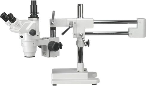 AmScope ZM-4TW3 مجهر تكبير ستيريو ثلاثي العينيات احترافي، عدسات EW10x وEW25x، تكبير 2X-225X، هدف تكبير 0.67X-4.5X، إضاءة محيطة، حامل ذراع مزدوج، يتضمن عدسات بارلو 0.3x و2.0x in Saudi Arabia