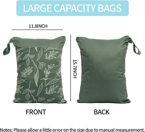 2pcs Wet Bags Waterproof Reusable Wet Dry Bag with Two Zippered Pockets Travel Beach Pool Daycare Yoga Gym Bag for Baby Cloth Diaper,Swimsuits,Wet Clothes (Leaves & Grids) in Saudi Arabia