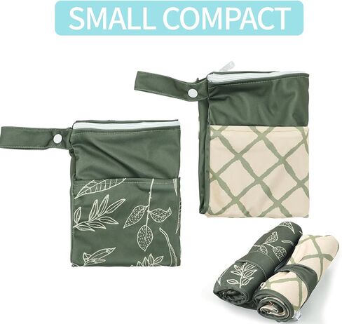 2pcs Wet Bags Waterproof Reusable Wet Dry Bag with Two Zippered Pockets Travel Beach Pool Daycare Yoga Gym Bag for Baby Cloth Diaper,Swimsuits,Wet Clothes (Leaves & Grids) in Saudi Arabia