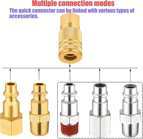 Air Hose Connectors With 1/4 Air Hose Fittings,Industrial Air Hose Repair Kit Coupler Quick Connect,1/4 kit t-8 Pcs,Basic Flow,Max Inlet Pressure 300 PSI Brass Air Compressor Accessories in Saudi Arabia