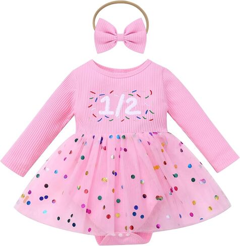 AWIBMK Half Birthday Outfits Baby Girls Snowflake Pumpkin 1/2 Long Sleeve Romper Dress Headband Photo Shoot Outfits in Saudi Arabia