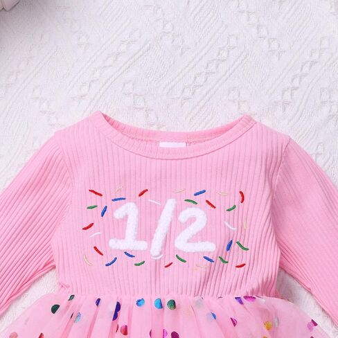 AWIBMK Half Birthday Outfits Baby Girls Snowflake Pumpkin 1/2 Long Sleeve Romper Dress Headband Photo Shoot Outfits in Saudi Arabia
