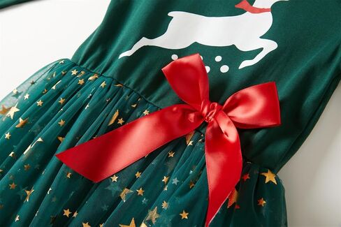 Little Girls Christmas Red Dress Toddler Long Sleeves Green Sparkle Stars Tulle Tutu Party Dresses Xmas Outfits in Kuwait