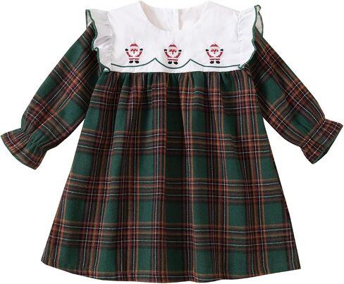 Toddler Baby Girls Christmas Outfit Plaid Dress Christmas Dress Santa Merry Embroidered Fall Winter Holiday Dresses in Saudi Arabia