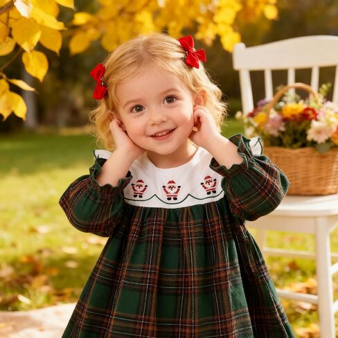 Toddler Baby Girls Christmas Outfit Plaid Dress Christmas Dress Santa Merry Embroidered Fall Winter Holiday Dresses in Saudi Arabia