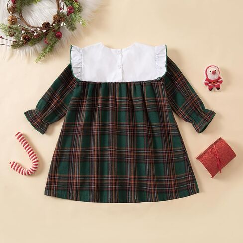 Toddler Baby Girls Christmas Outfit Plaid Dress Christmas Dress Santa Merry Embroidered Fall Winter Holiday Dresses in Saudi Arabia