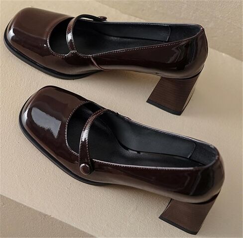 Women's Vintage Square Toe Mary Jane Shoes Brogue Dress Shoes Chunky Mid-Heel Oxford Shoes Slip On Pumps in Saudi Arabia