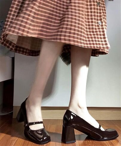 Women's Vintage Square Toe Mary Jane Shoes Brogue Dress Shoes Chunky Mid-Heel Oxford Shoes Slip On Pumps in Saudi Arabia