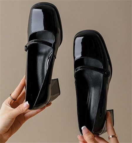 Women's Vintage Square Toe Mary Jane Shoes Brogue Dress Shoes Chunky Mid-Heel Oxford Shoes Slip On Pumps in Saudi Arabia