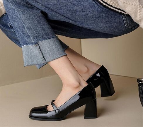 Women's Vintage Square Toe Mary Jane Shoes Brogue Dress Shoes Chunky Mid-Heel Oxford Shoes Slip On Pumps in Saudi Arabia