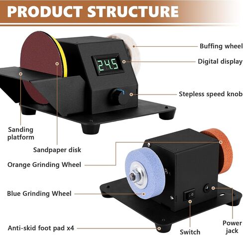 Mini Bench Grinder Polisher Machine Small Disc Sander with Sanding Platform and Polishing Wheel, Stepless Speed Control in Saudi Arabia