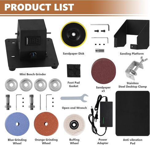 Mini Bench Grinder Polisher Machine Small Disc Sander with Sanding Platform and Polishing Wheel, Stepless Speed Control in Saudi Arabia
