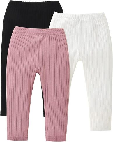 Baby Toddler Girls Boys Leggings Solid Color Elastic Waist Vertical Pattern Unisex Baby Pants 0-18 Months in Kuwait