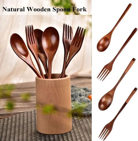 Dinnerware Cutlery Handmade Natural Spoon Fork Kitchen Accessories(2) in Saudi Arabia