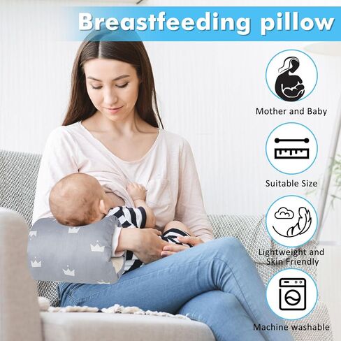 Nursing Arm Pillows for Breastfeeding,Baby Feeding Arm Pillow Portable and Washable for Travel, Soft Cotton Ergonomic Bottle Nursing Essentials（Grey Crown） in Saudi Arabia