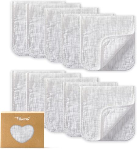 Muslin Burp Cloths Baby Boy Girl 20" x 10", 6-Layer Absorbent 100% Cotton Burping Cloths Large Soft, 10 Pack(White) in Saudi Arabia