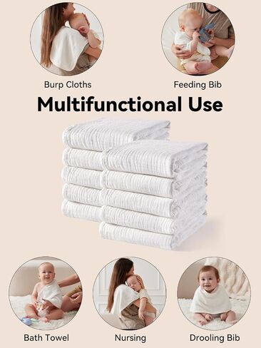 Muslin Burp Cloths Baby Boy Girl 20" x 10", 6-Layer Absorbent 100% Cotton Burping Cloths Large Soft, 10 Pack(White) in Saudi Arabia