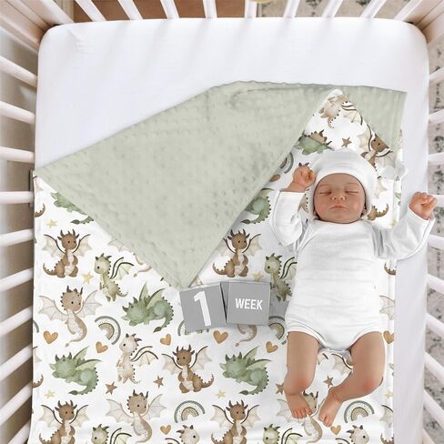 HawSkgFub Cute Green Dragons Mink Baby Blankets with Dotted Backing Boys Shower Gift, Dragon Lover Rainbow Heart Star Double Layer Nursery Swaddle, Soft Newborn Infant Toddler Bed Crib Bedding 30 x 40 in Saudi Arabia