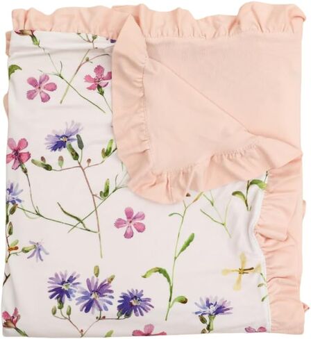 Baby Blankets for Girls,Bedding for Baby and Toddler,Ruffle Blanket for Kids,Soft,Comfy Blankets.Size 40"x33",Viscose Made from Bamboo Prints are Floral in Saudi Arabia