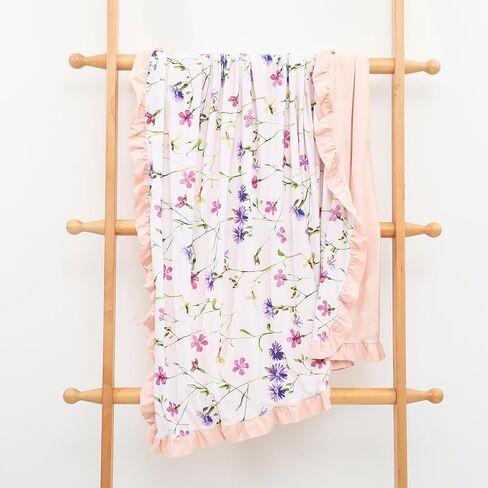 Baby Blankets for Girls,Bedding for Baby and Toddler,Ruffle Blanket for Kids,Soft,Comfy Blankets.Size 40"x33",Viscose Made from Bamboo Prints are Floral in Saudi Arabia