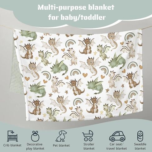 HawSkgFub Cute Green Dragons Mink Baby Blankets with Dotted Backing Boys Shower Gift, Dragon Lover Rainbow Heart Star Double Layer Nursery Swaddle, Soft Newborn Infant Toddler Bed Crib Bedding 30 x 40 in Saudi Arabia