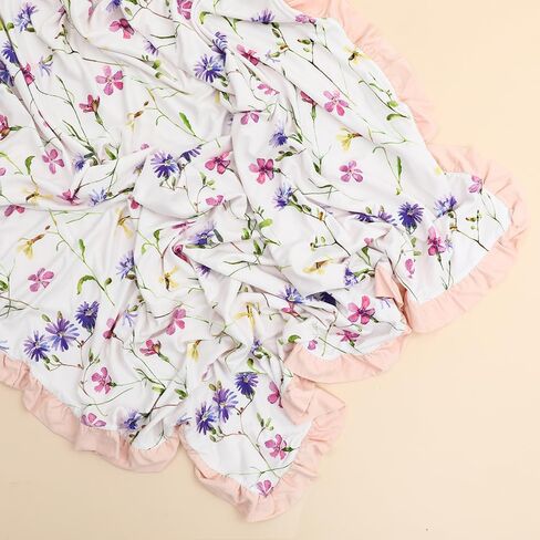 Baby Blankets for Girls,Bedding for Baby and Toddler,Ruffle Blanket for Kids,Soft,Comfy Blankets.Size 40"x33",Viscose Made from Bamboo Prints are Floral in Saudi Arabia