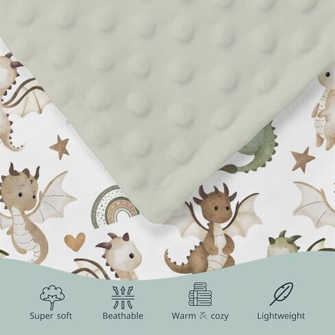 HawSkgFub Cute Green Dragons Mink Baby Blankets with Dotted Backing Boys Shower Gift, Dragon Lover Rainbow Heart Star Double Layer Nursery Swaddle, Soft Newborn Infant Toddler Bed Crib Bedding 30 x 40 in Saudi Arabia